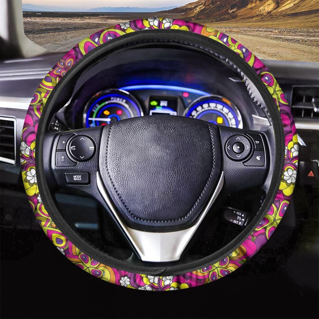 Floral Trippy Steering Wheel Cover-grizzshop