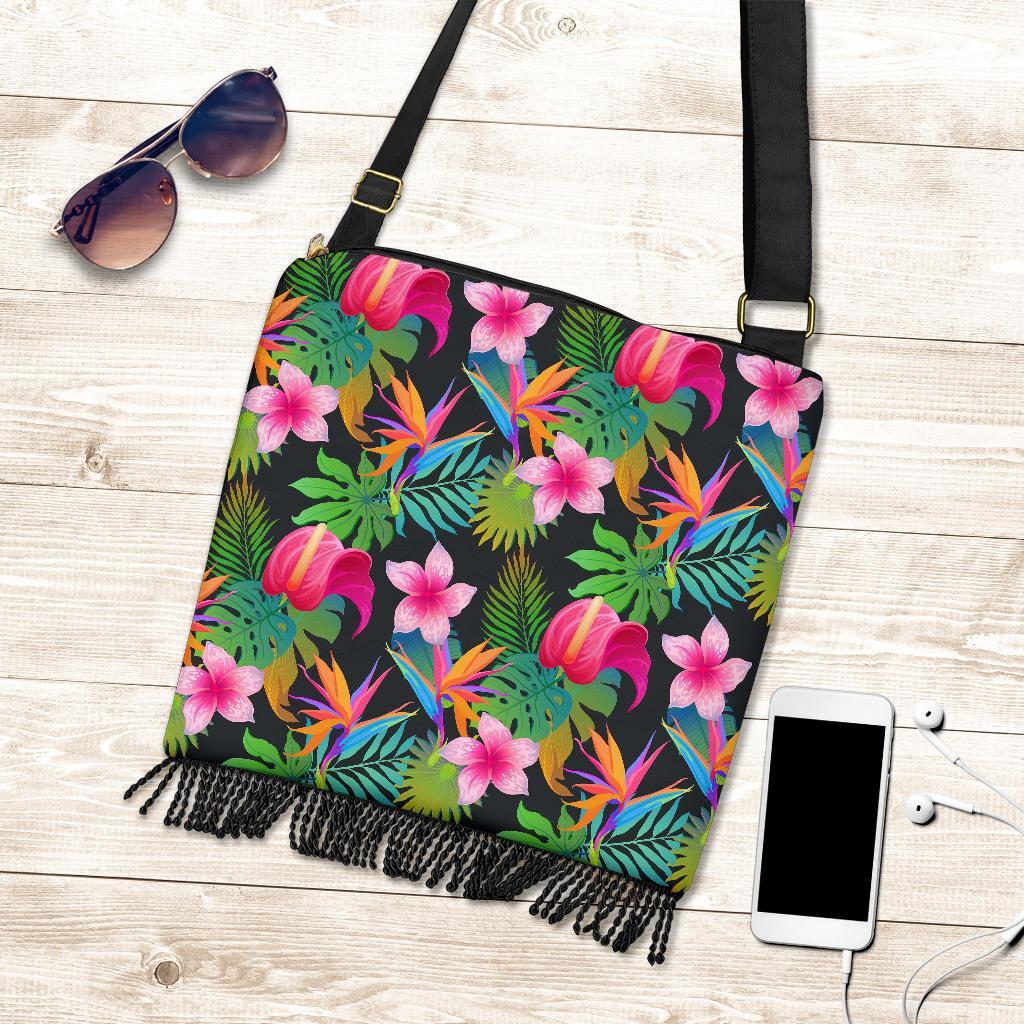 Floral Tropical Hawaiian Flower Hibiscus Palm Leaves Pattern Print Crossbody Bags-grizzshop