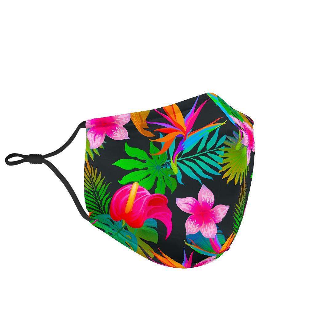 Floral Tropical Hawaiian Flower Hibiscus Palm Leaves Pattern Print Face Mask-grizzshop