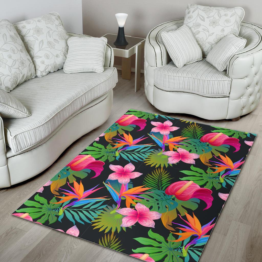 Floral Tropical Hawaiian Flower Hibiscus Palm Leaves Pattern Print Floor Mat-grizzshop