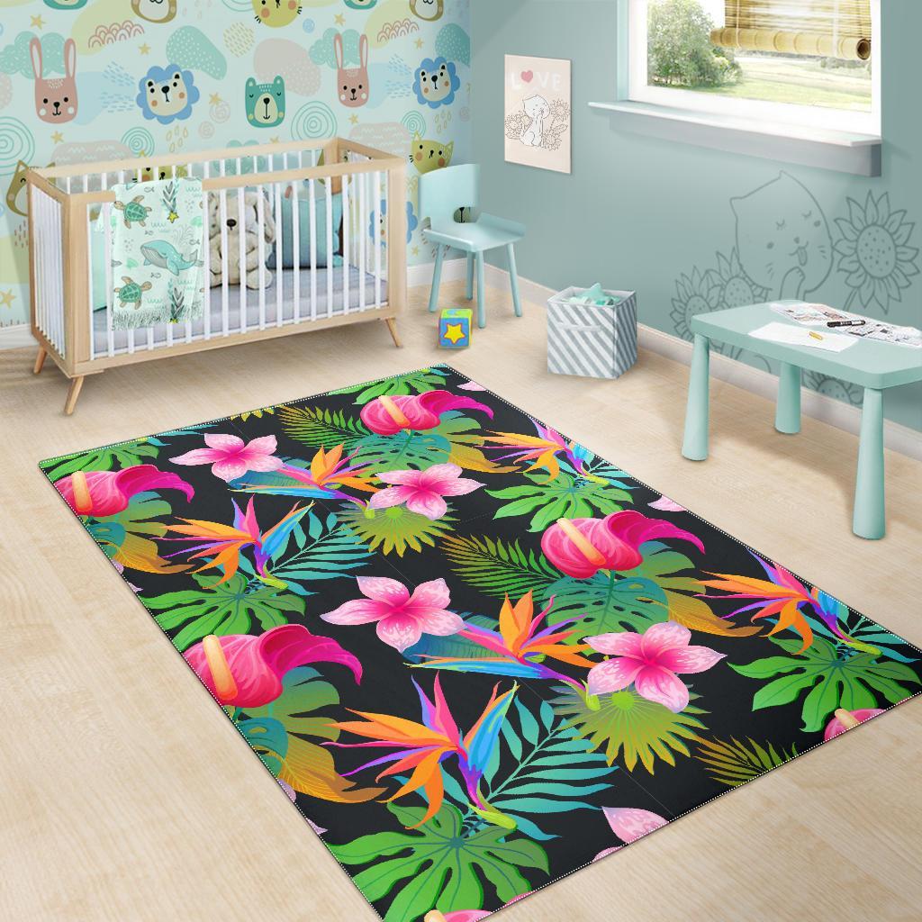 Floral Tropical Hawaiian Flower Hibiscus Palm Leaves Pattern Print Floor Mat-grizzshop