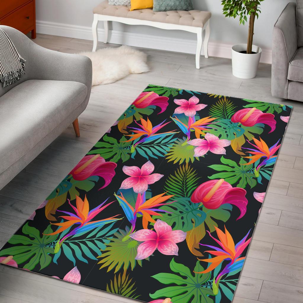 Floral Tropical Hawaiian Flower Hibiscus Palm Leaves Pattern Print Floor Mat-grizzshop