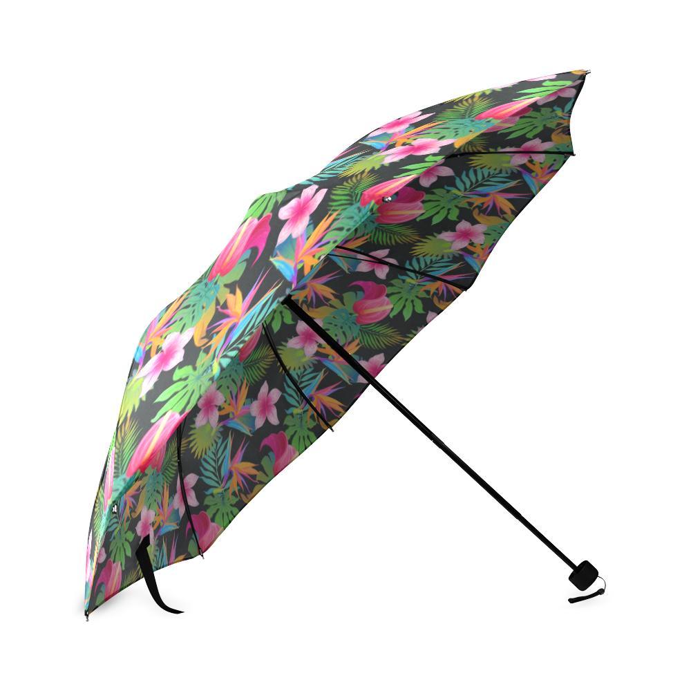 Floral Tropical Hawaiian Flower Hibiscus Palm Leaves Pattern Print Foldable Umbrella-grizzshop