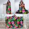 Floral Tropical Hawaiian Flower Hibiscus Palm Leaves Pattern Print Hooded Blanket-grizzshop