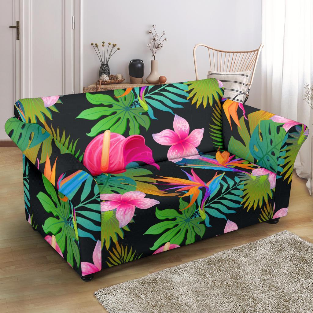 Floral Tropical Hawaiian Flower Hibiscus Palm Leaves Pattern Print Loveseat Cover-grizzshop