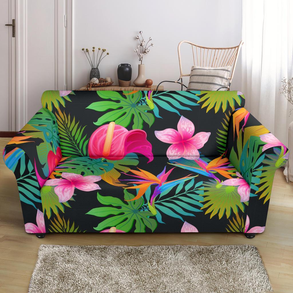 Floral Tropical Hawaiian Flower Hibiscus Palm Leaves Pattern Print Loveseat Cover-grizzshop