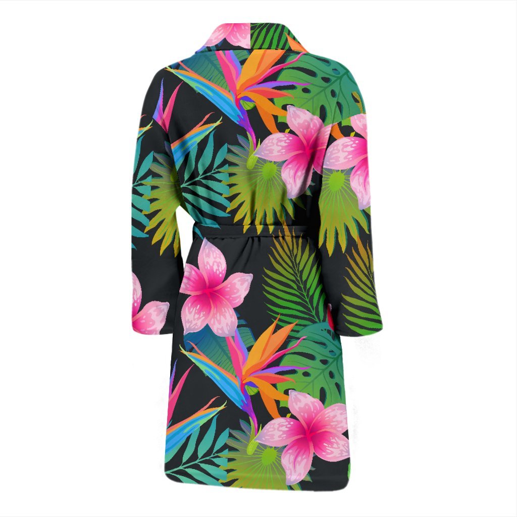 Floral Tropical Hawaiian Flower Hibiscus Palm Leaves Pattern Print Men Long Robe-grizzshop