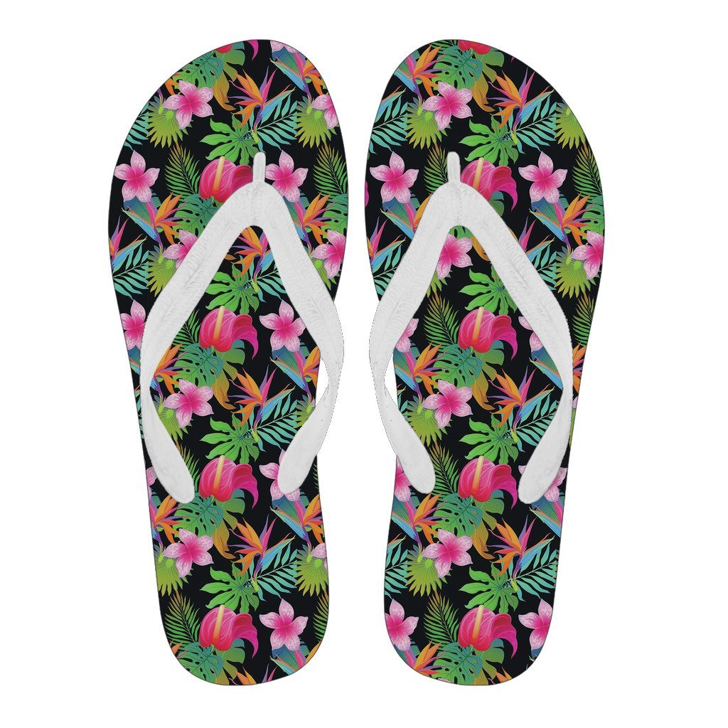 Floral Tropical Hawaiian Flower Hibiscus Palm Leaves Pattern Print Men & Women Flip Flops-grizzshop