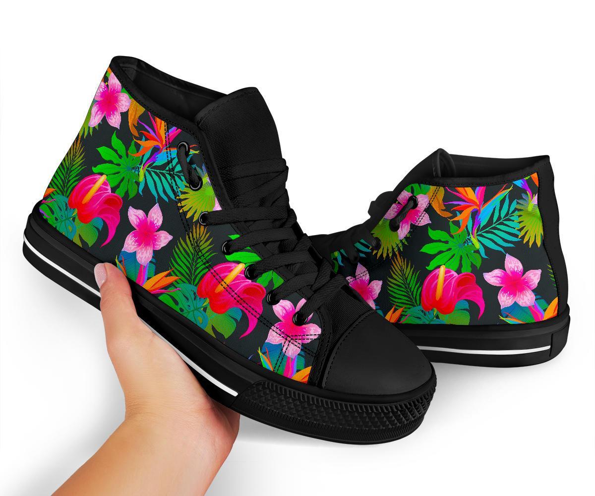 Floral Tropical Hawaiian Flower Hibiscus Palm Leaves Pattern Print Men Women's High Top Shoes-grizzshop