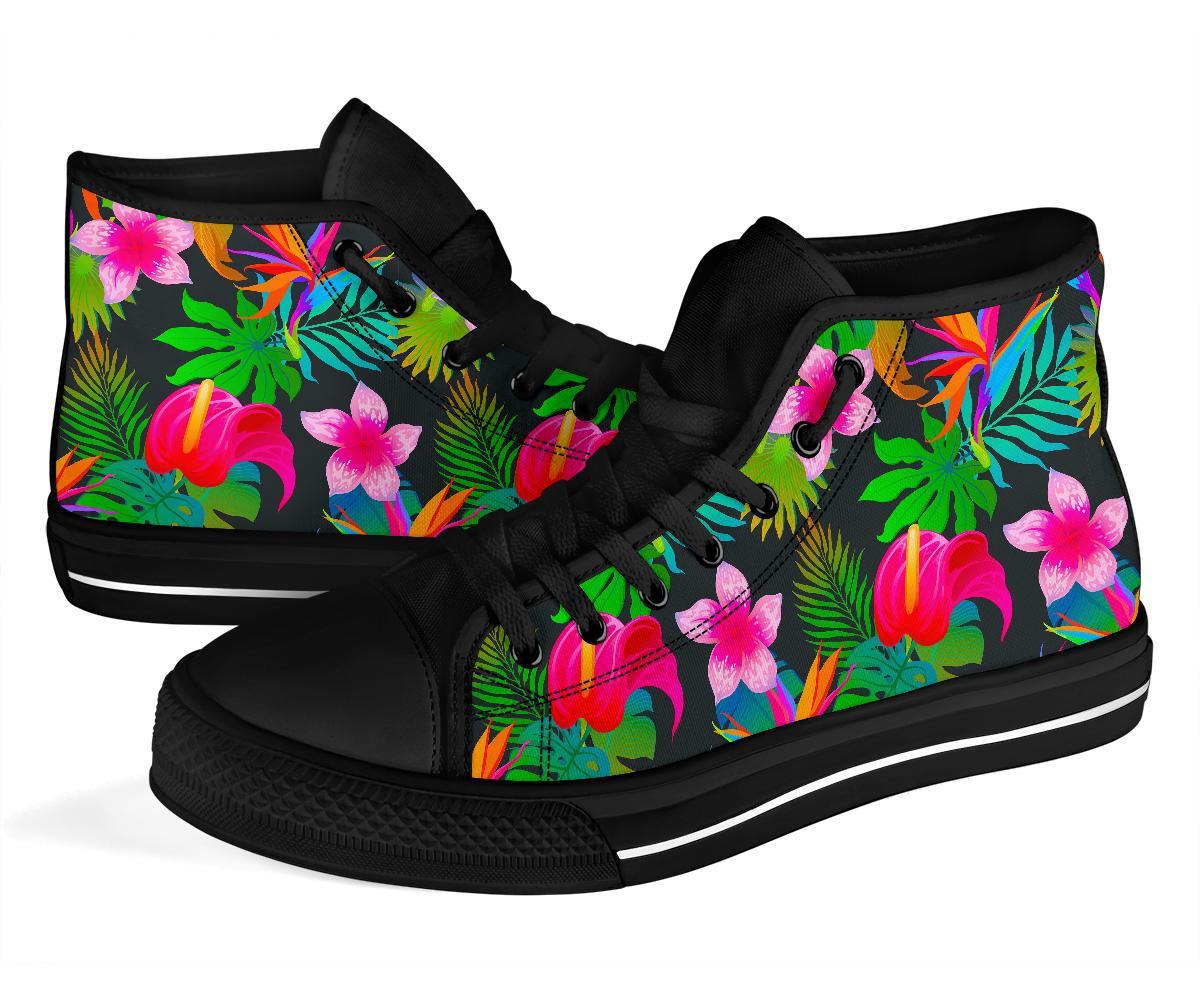 Floral Tropical Hawaiian Flower Hibiscus Palm Leaves Pattern Print Men Women's High Top Shoes-grizzshop