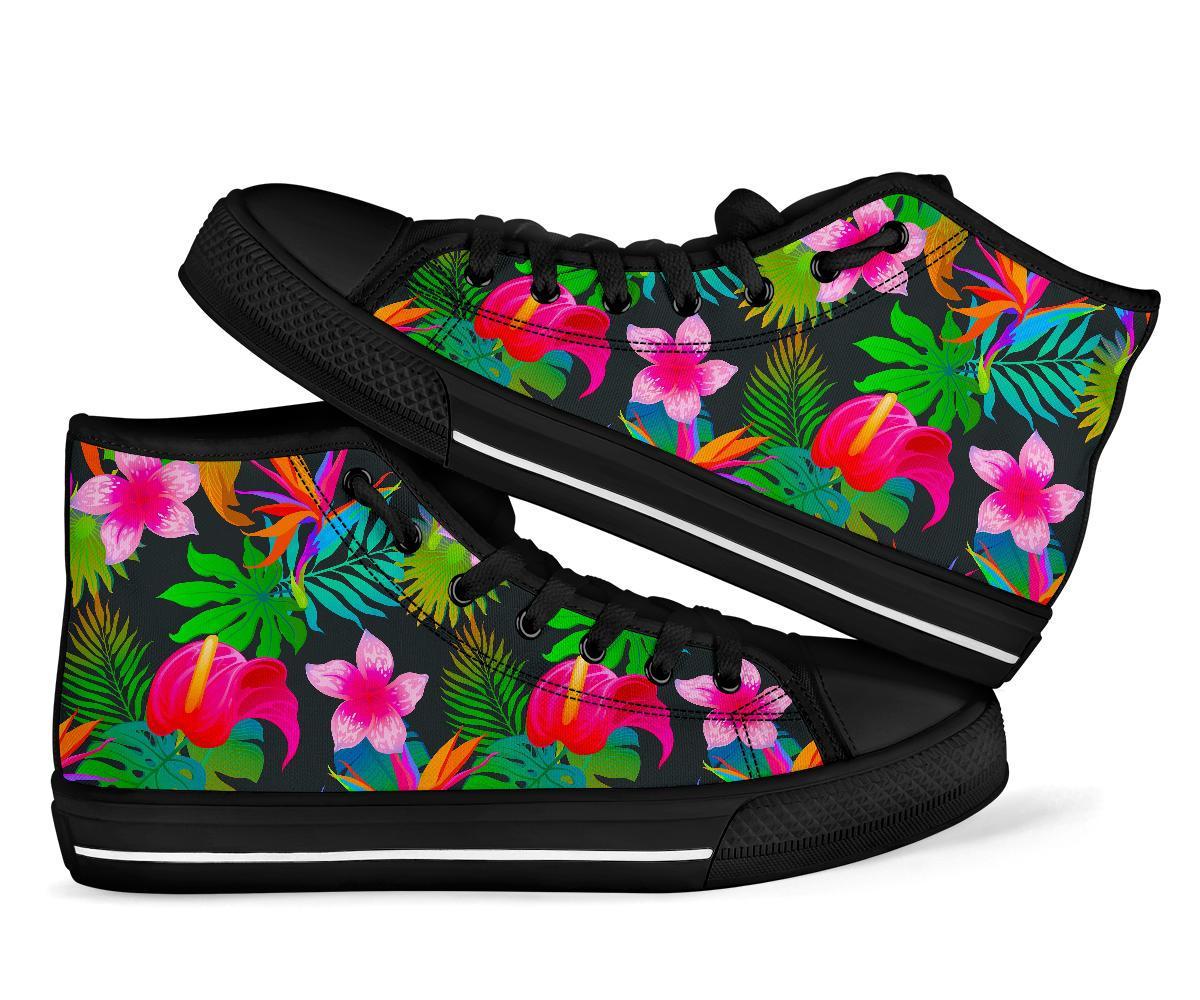 Floral Tropical Hawaiian Flower Hibiscus Palm Leaves Pattern Print Men Women's High Top Shoes-grizzshop