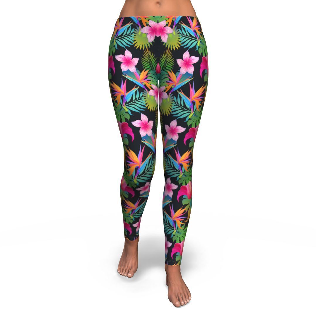 Floral Tropical Hawaiian Flower Hibiscus Palm Leaves Pattern Print Pattern Women Leggings-grizzshop