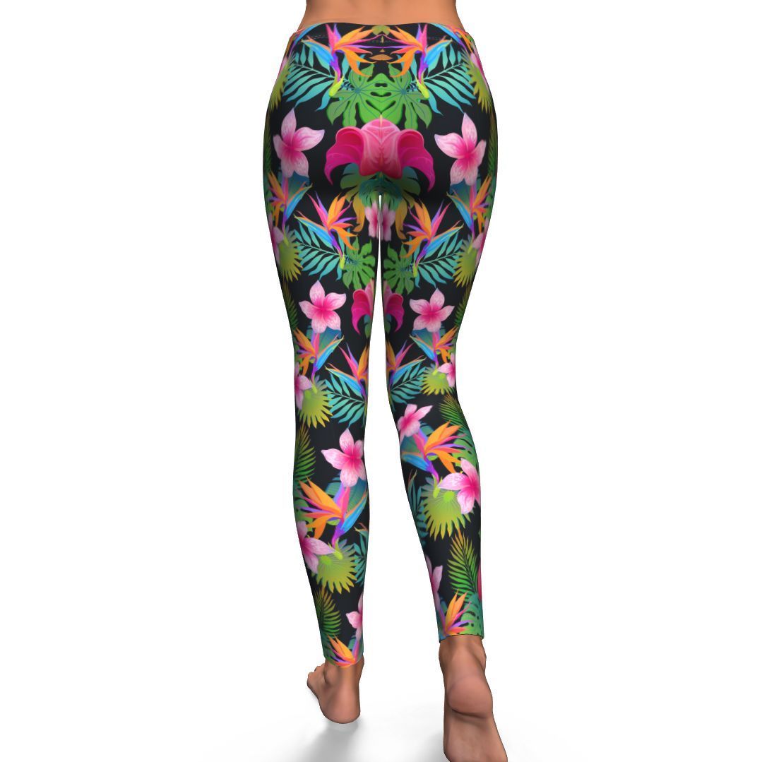 Floral Tropical Hawaiian Flower Hibiscus Palm Leaves Pattern Print Pattern Women Leggings-grizzshop