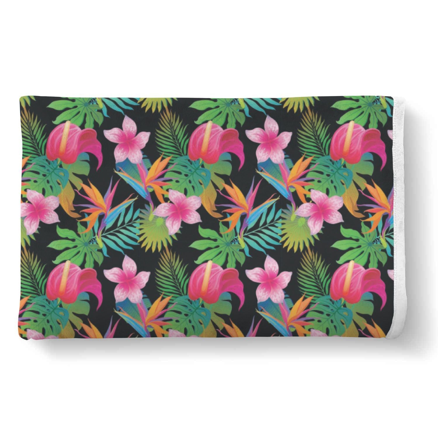 Floral Tropical Hawaiian Flower Hibiscus Palm Leaves Pattern Print Throw Blanket-grizzshop