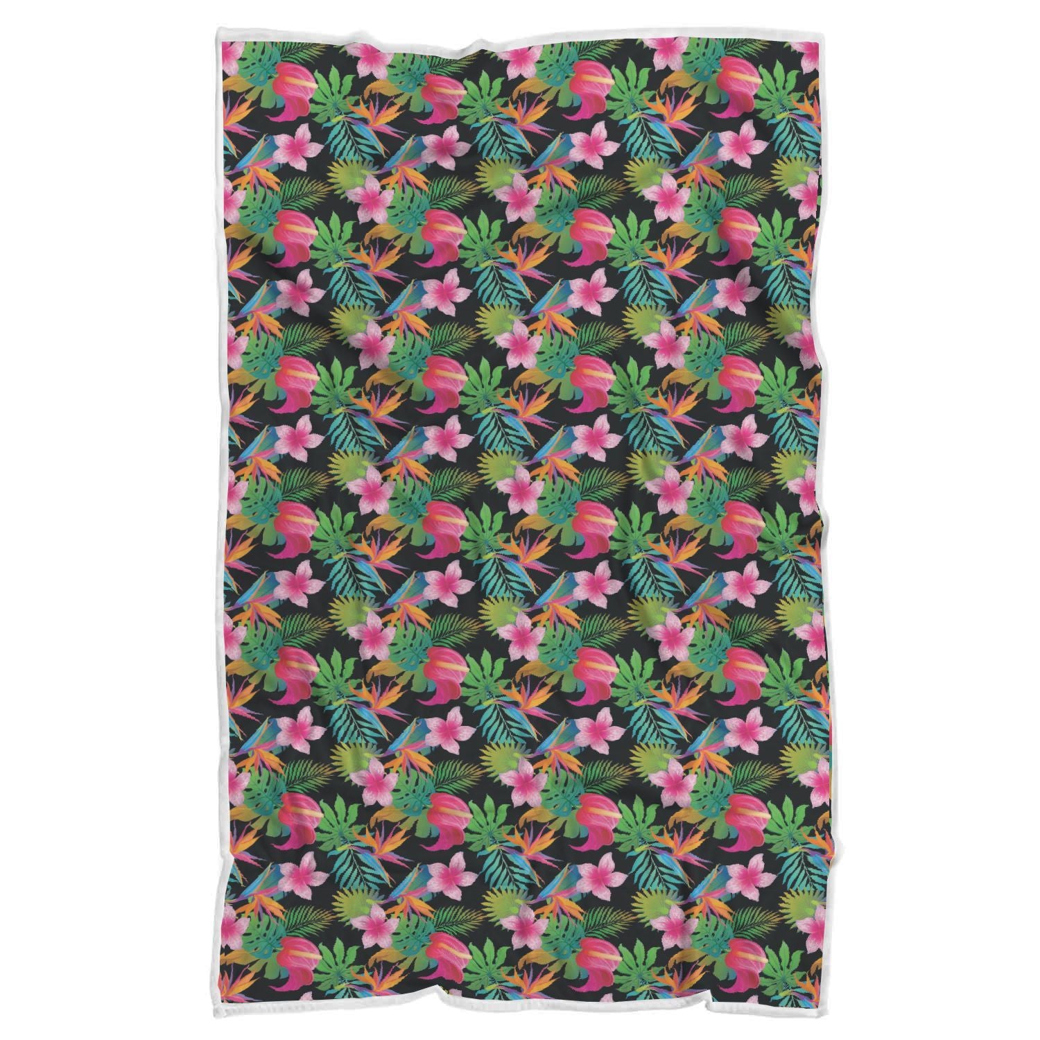 Floral Tropical Hawaiian Flower Hibiscus Palm Leaves Pattern Print Throw Blanket-grizzshop