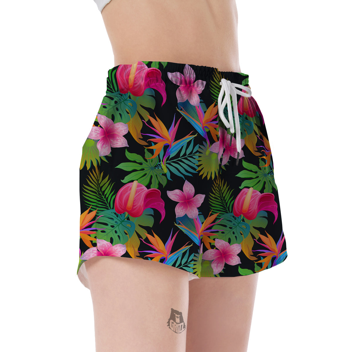 Floral Tropical Hawaiian Flower Hibiscus Palm Leaves Pattern Print Women's Shorts-grizzshop