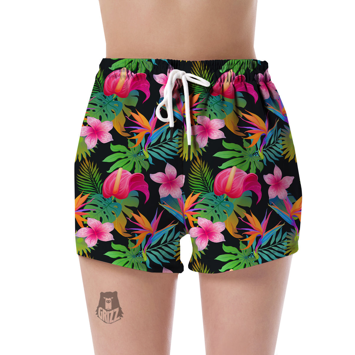 Floral Tropical Hawaiian Flower Hibiscus Palm Leaves Pattern Print Women's Shorts-grizzshop