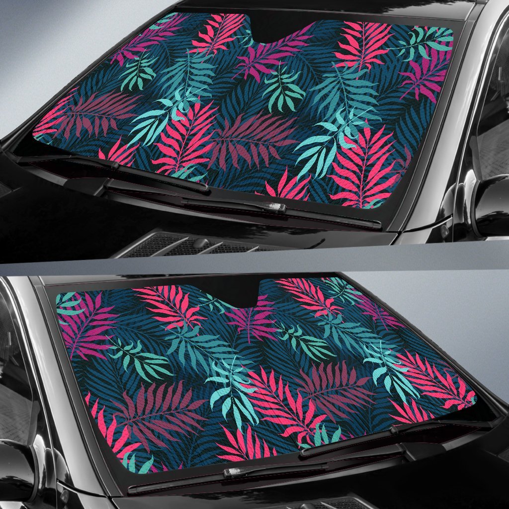 Floral Tropical Hawaiian Palm Leaves Pattern Print Car Sun Shade-grizzshop