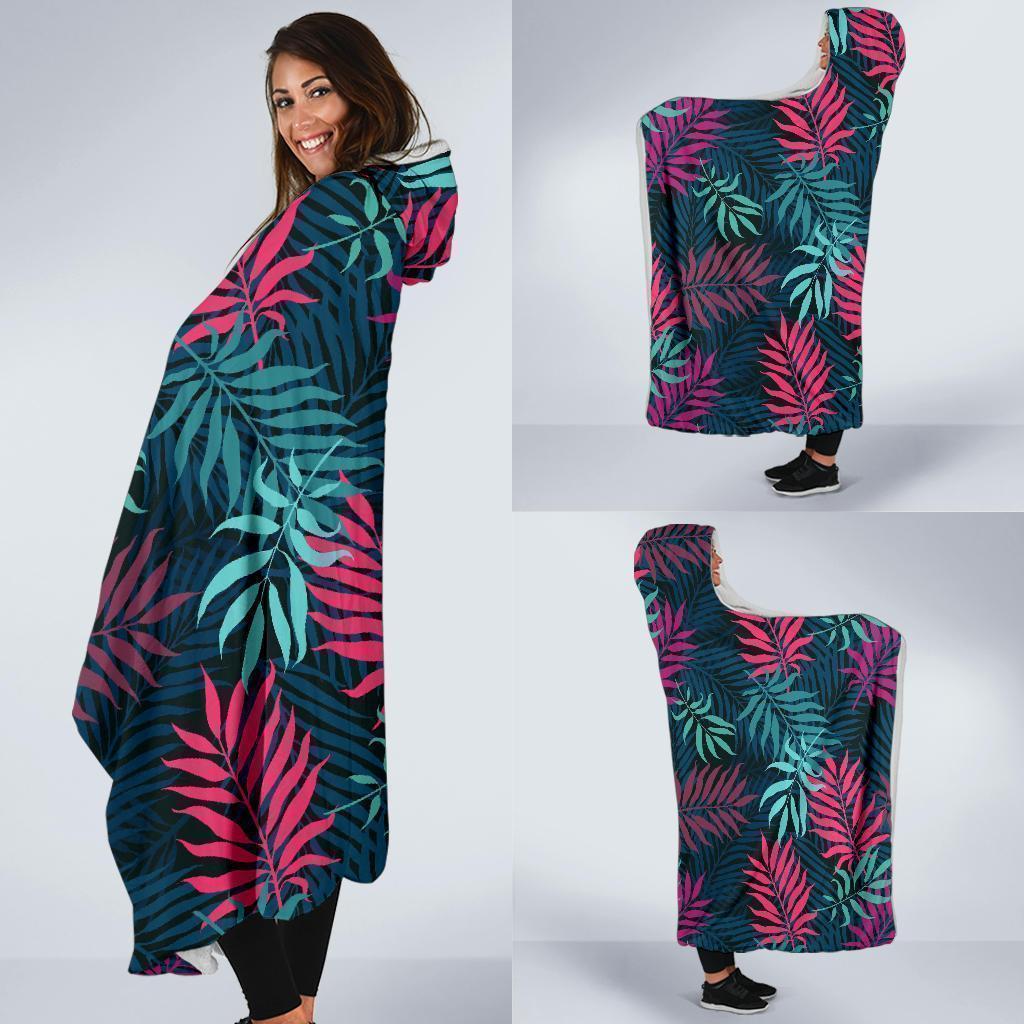 Floral Tropical Hawaiian Palm Leaves Pattern Print Hooded Blanket-grizzshop