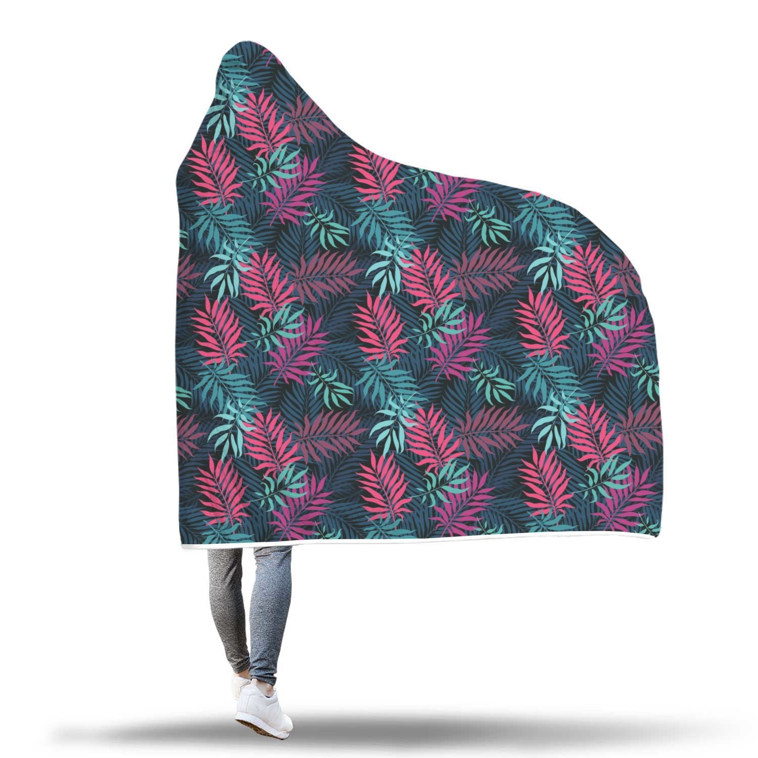 Floral Tropical Hawaiian Palm Leaves Pattern Print Hooded Blanket-grizzshop