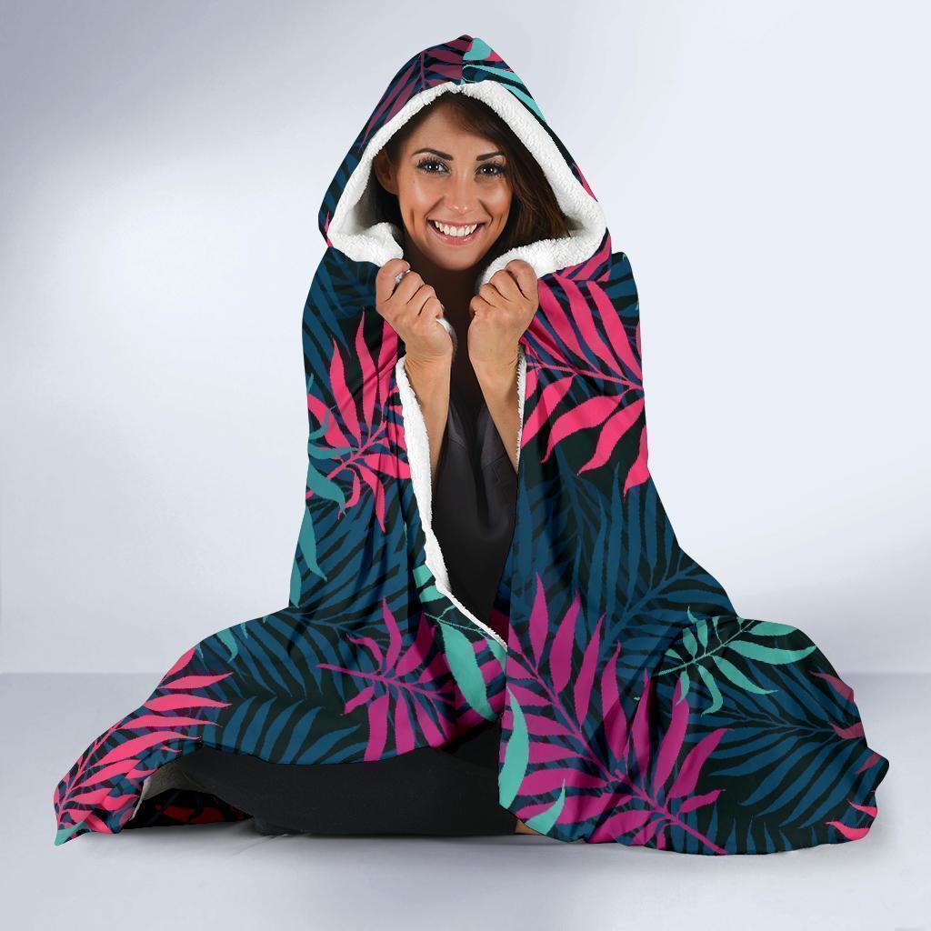 Floral Tropical Hawaiian Palm Leaves Pattern Print Hooded Blanket-grizzshop