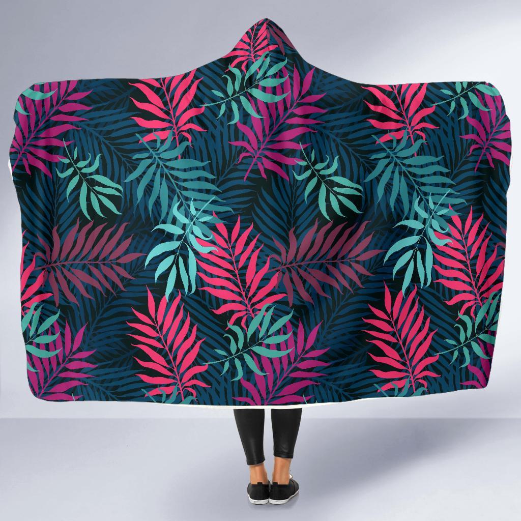 Floral Tropical Hawaiian Palm Leaves Pattern Print Hooded Blanket-grizzshop