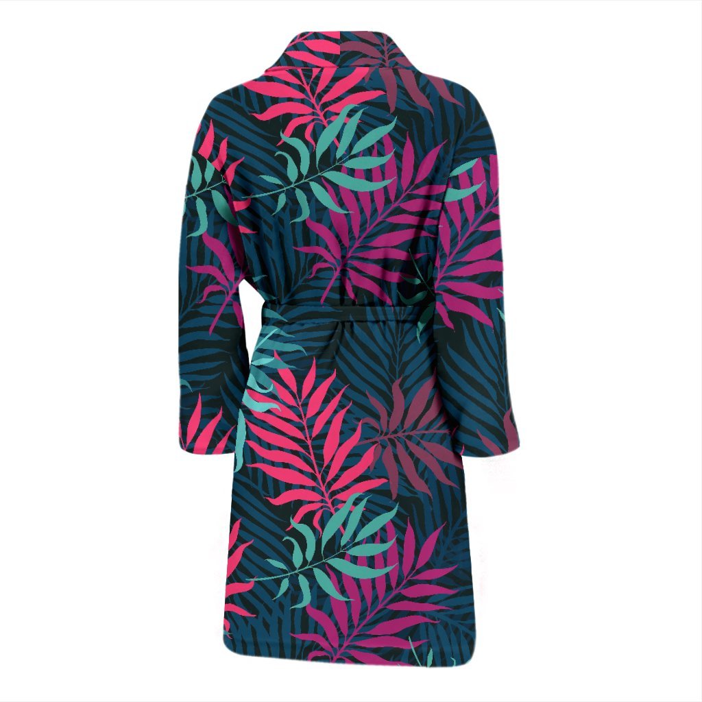 Floral Tropical Hawaiian Palm Leaves Pattern Print Men Long Robe-grizzshop