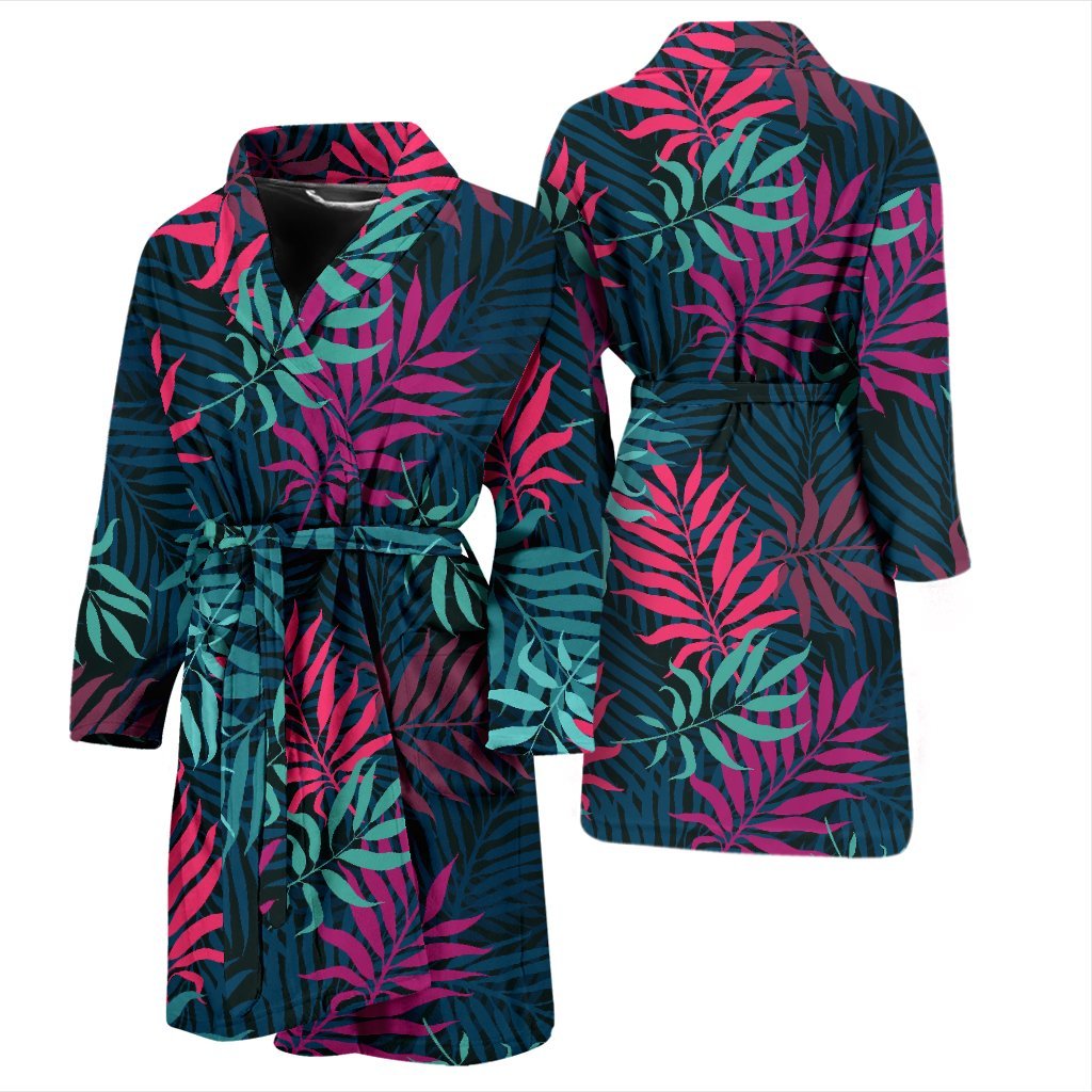 Floral Tropical Hawaiian Palm Leaves Pattern Print Men Long Robe-grizzshop