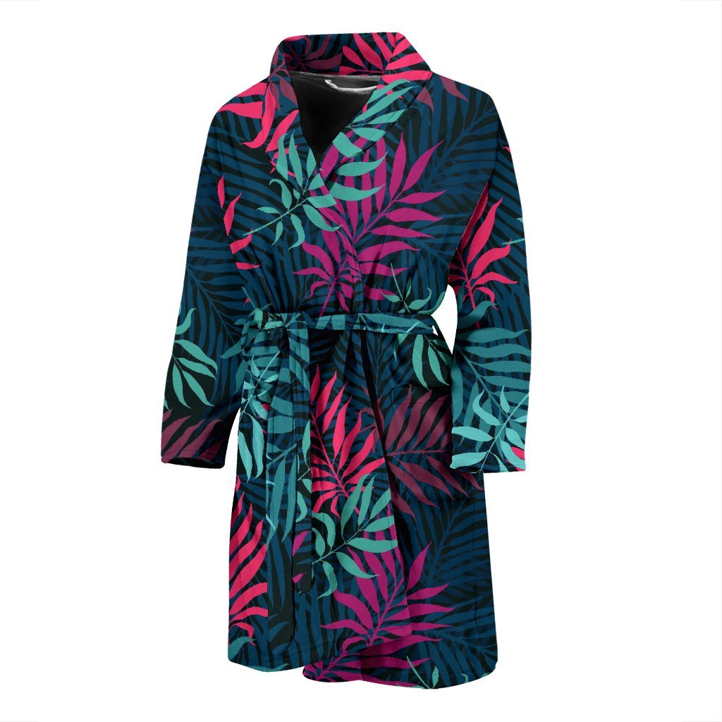 Floral Tropical Hawaiian Palm Leaves Pattern Print Men Long Robe-grizzshop