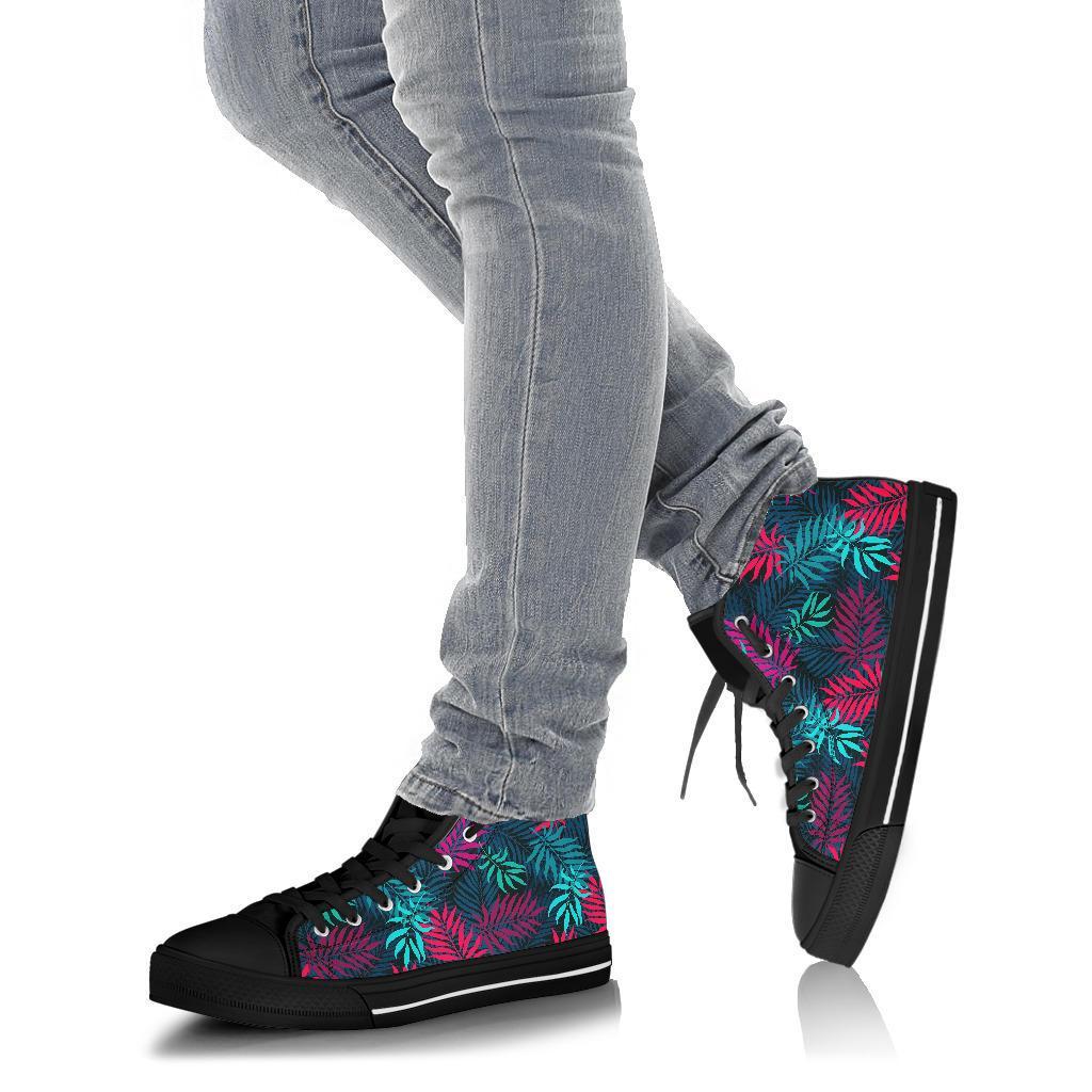 Floral Tropical Hawaiian Palm Leaves Pattern Print Men Women's High Top Shoes-grizzshop