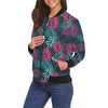Floral Tropical Hawaiian Palm Leaves Pattern Print Women Casual Bomber Jacket-grizzshop