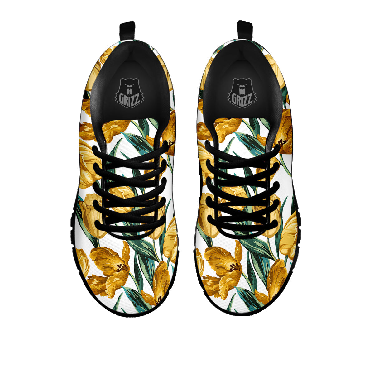 Floral Tulip Yellow Print Pattern Black Sneaker-grizzshop