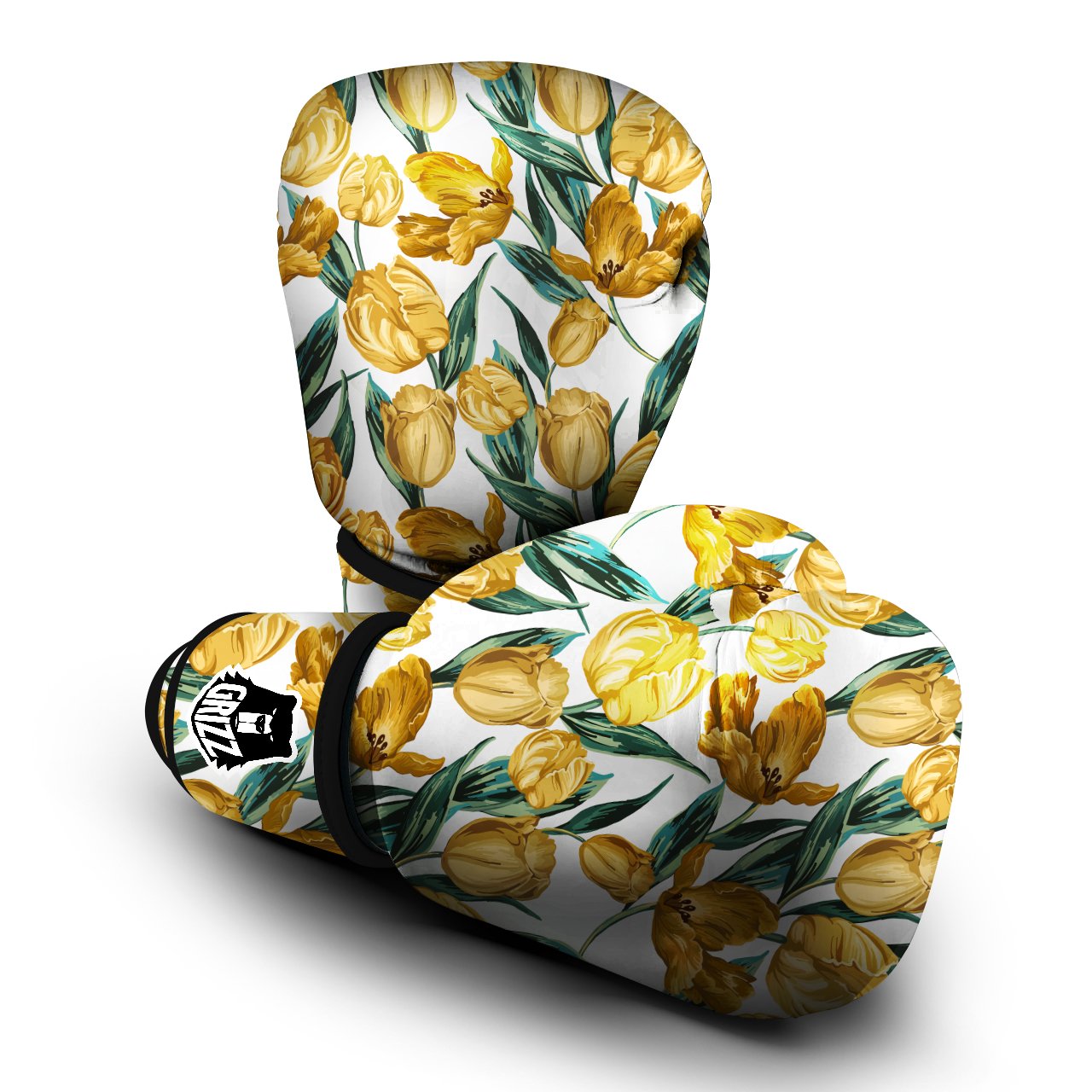 Floral Tulip Yellow Print Pattern Boxing Gloves-grizzshop