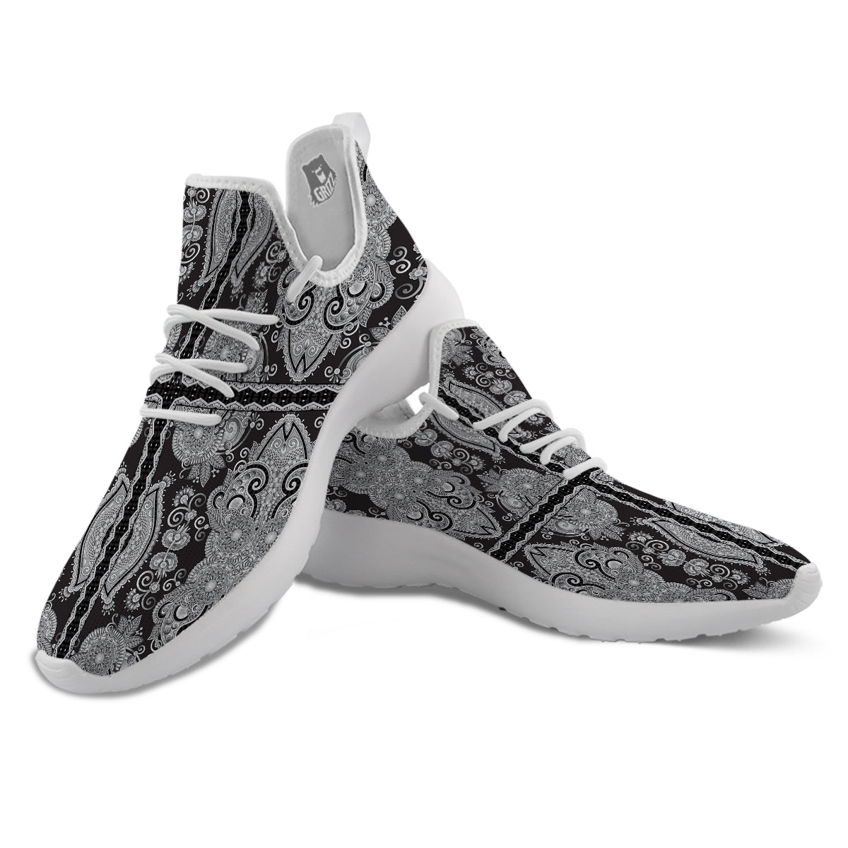 Floral Western Grey And White Print Pattern White Athletic Shoes-grizzshop