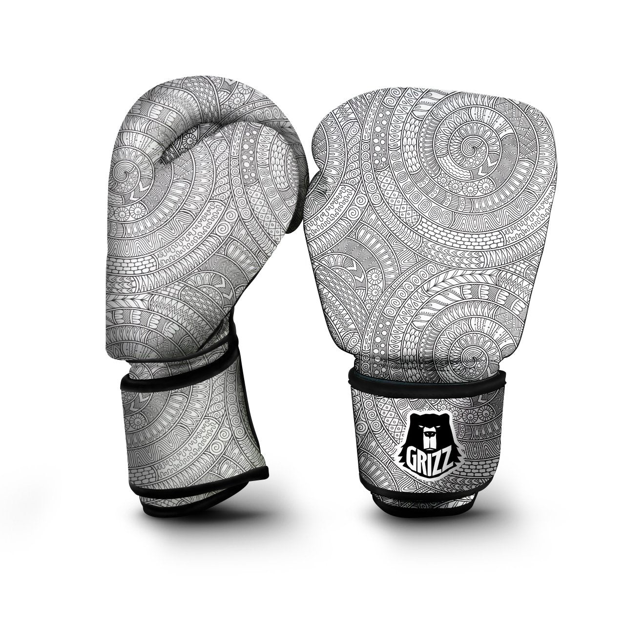 Floral Zentangle Print Pattern Boxing Gloves-grizzshop