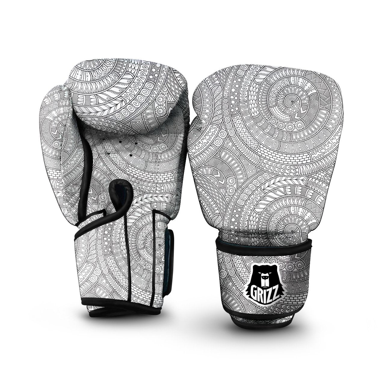 Floral Zentangle Print Pattern Boxing Gloves-grizzshop