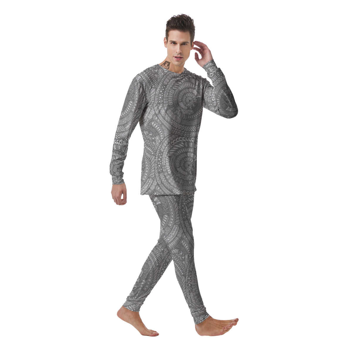 Floral Zentangle Print Pattern Men's Pajamas-grizzshop