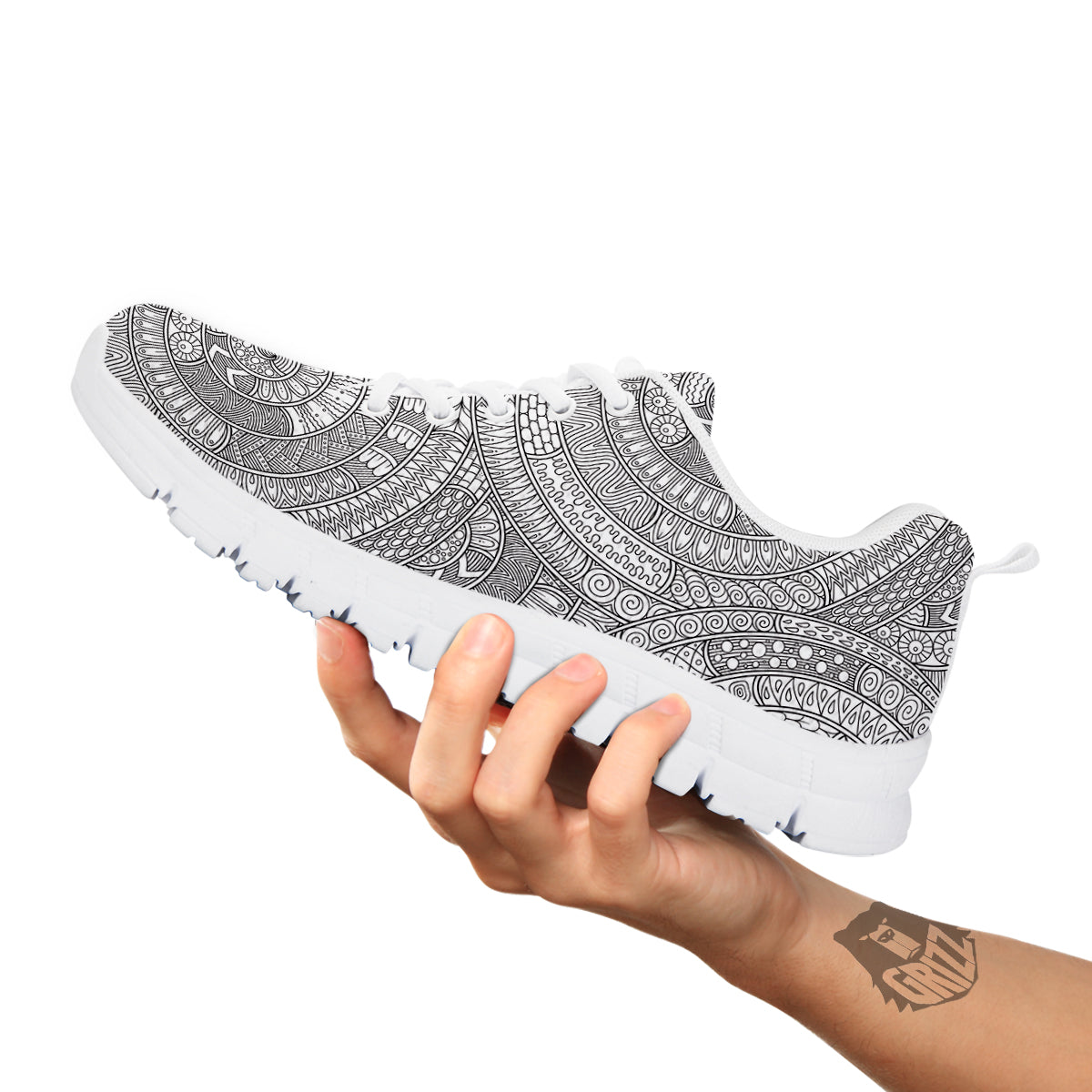 Floral Zentangle Print Pattern White Sneaker-grizzshop