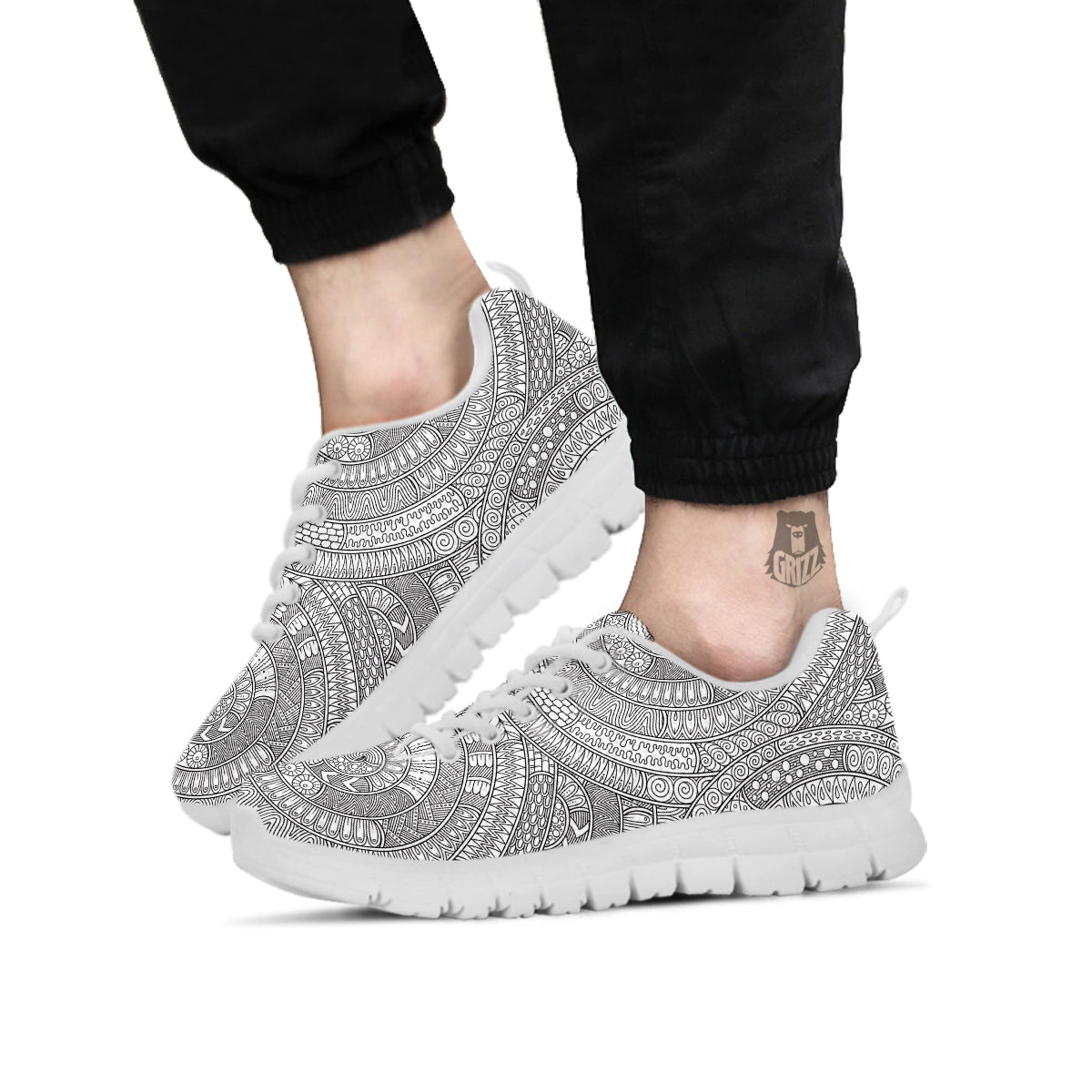 Floral Zentangle Print Pattern White Sneaker-grizzshop