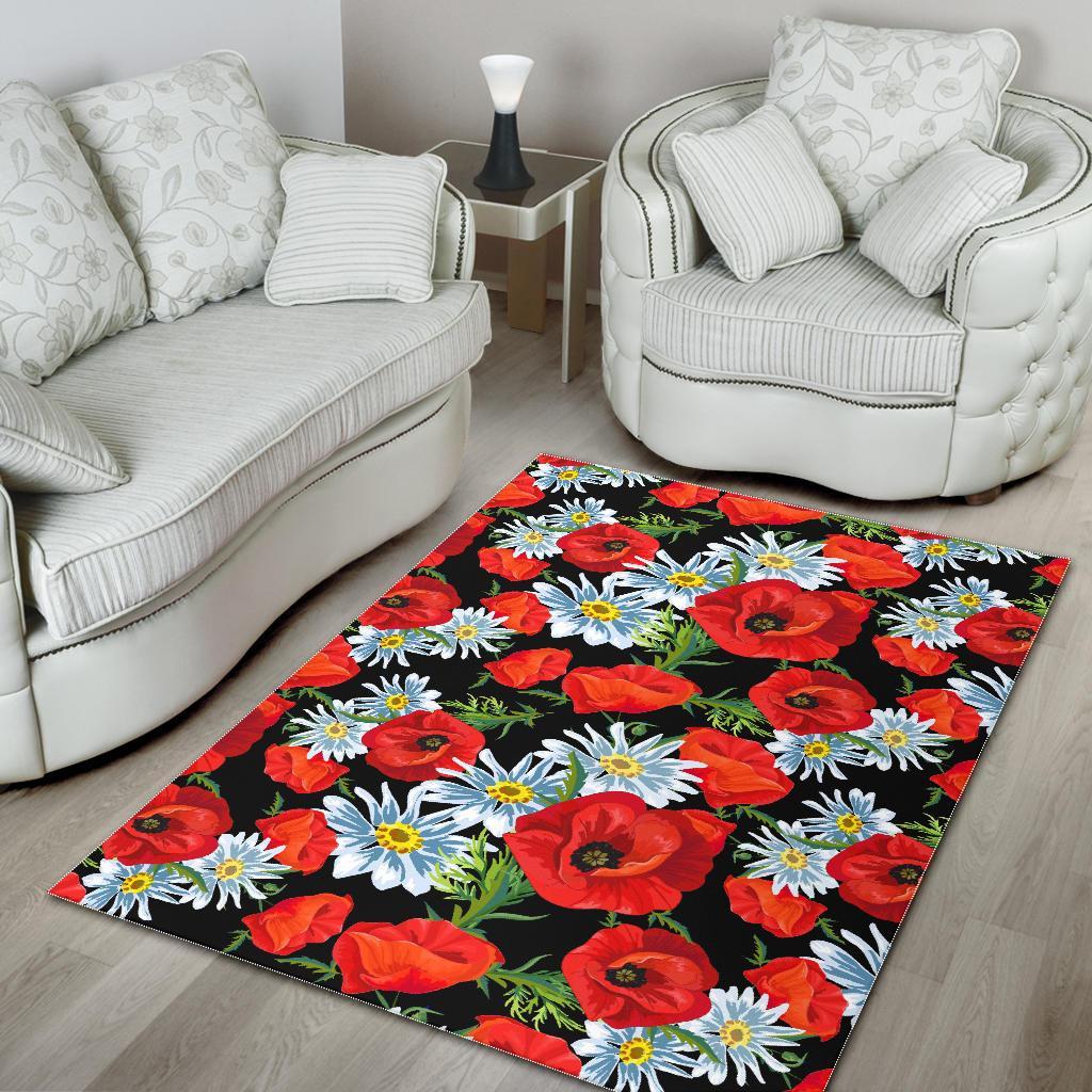 Floral Red Poppy Pattern Print Floor Mat-grizzshop