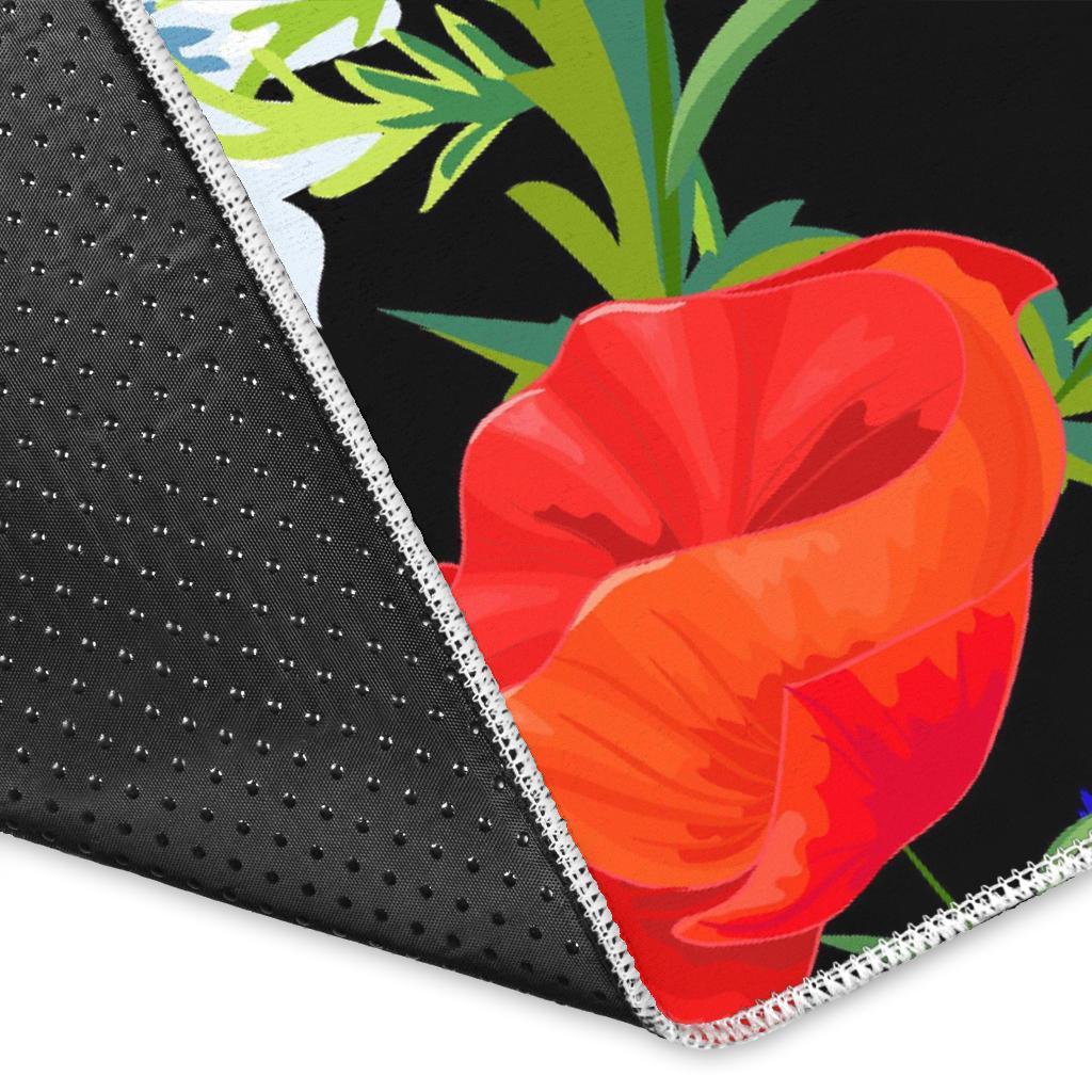 Floral Red Poppy Pattern Print Floor Mat-grizzshop