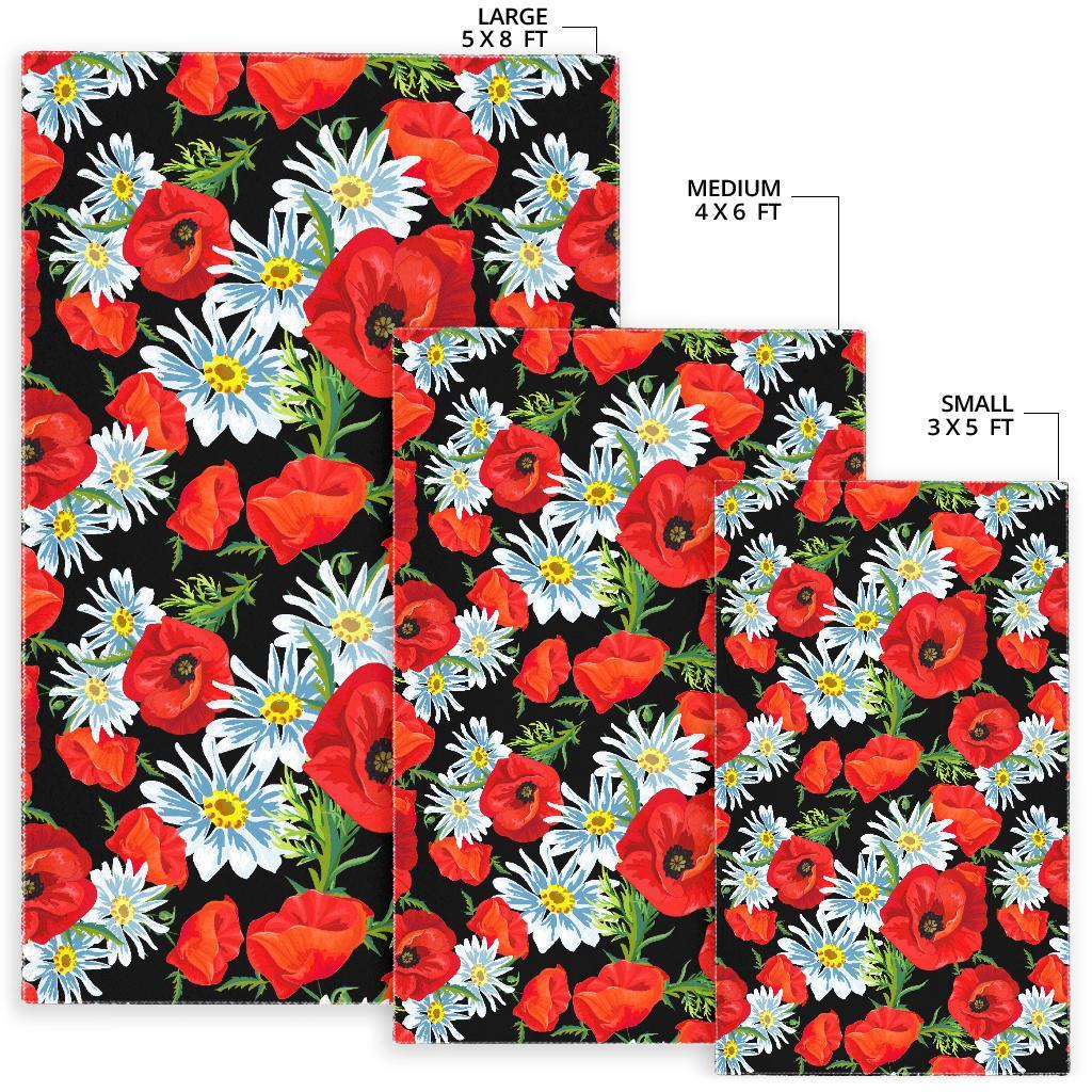 Floral Red Poppy Pattern Print Floor Mat-grizzshop