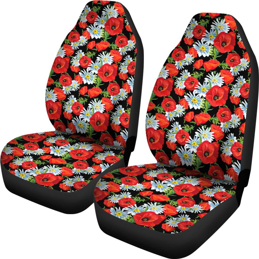 Floral Red Poppy Pattern Print Universal Fit Car Seat Cover-grizzshop