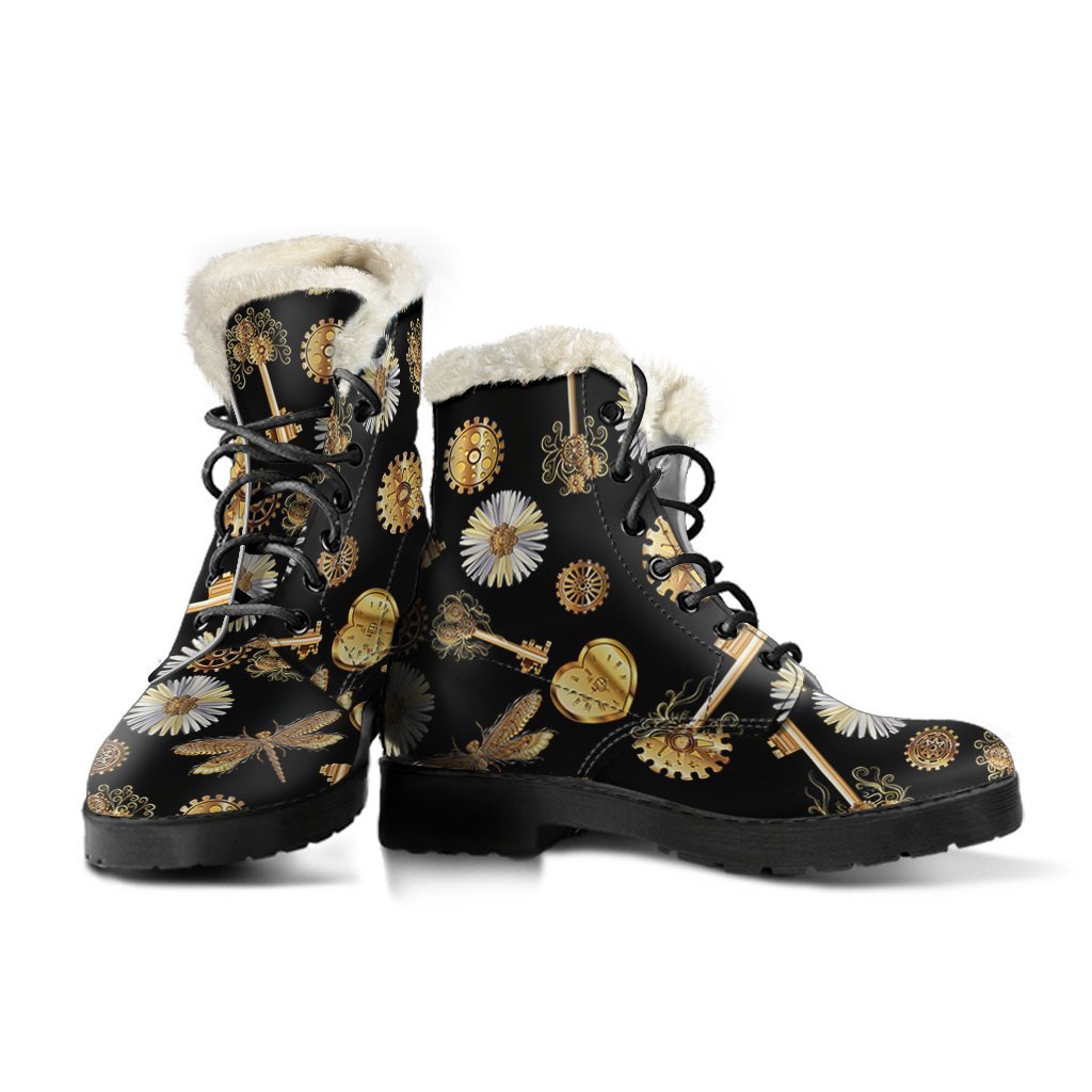 Floral Steampunk Pattern Print Comfy Winter Boots-grizzshop