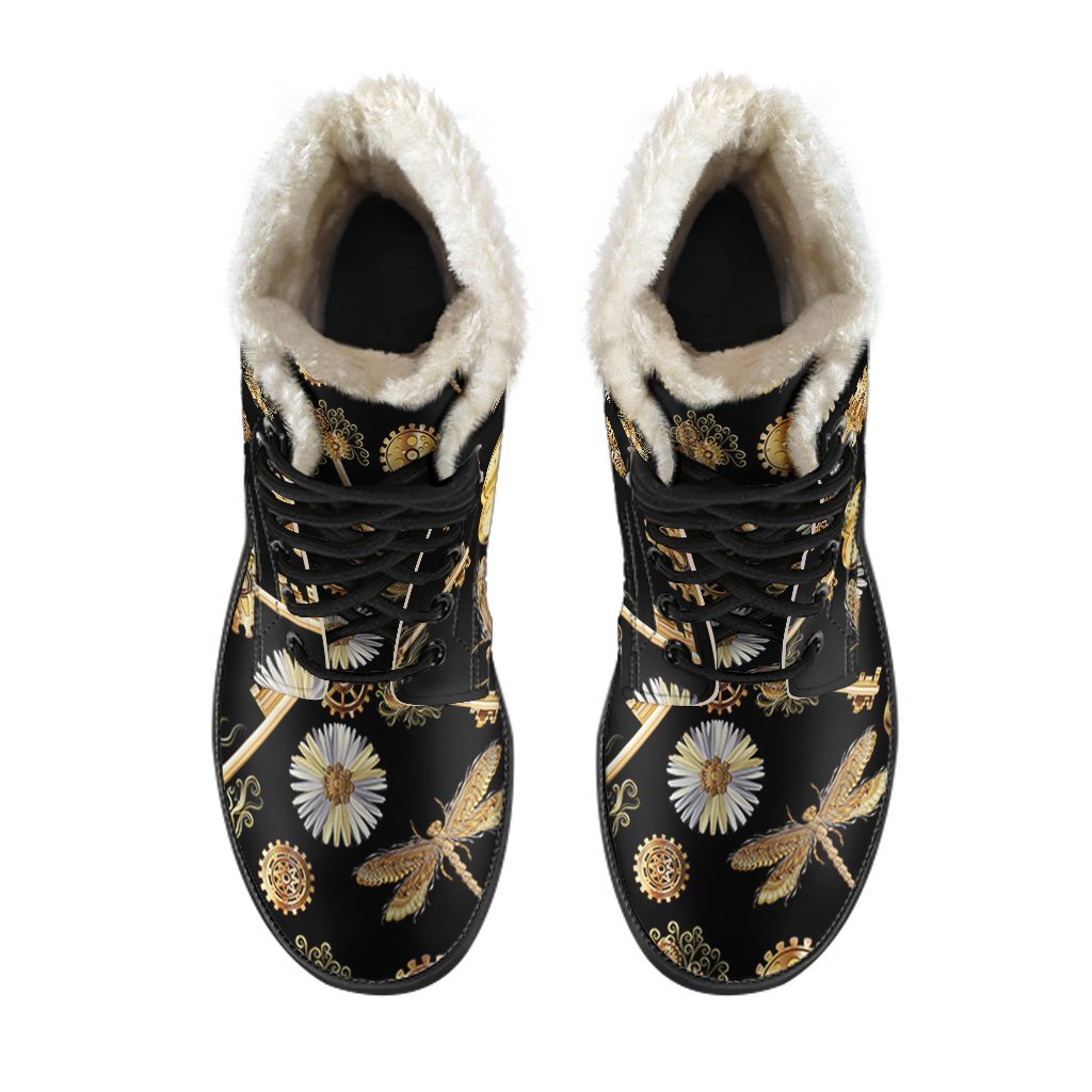 Floral Steampunk Pattern Print Comfy Winter Boots-grizzshop