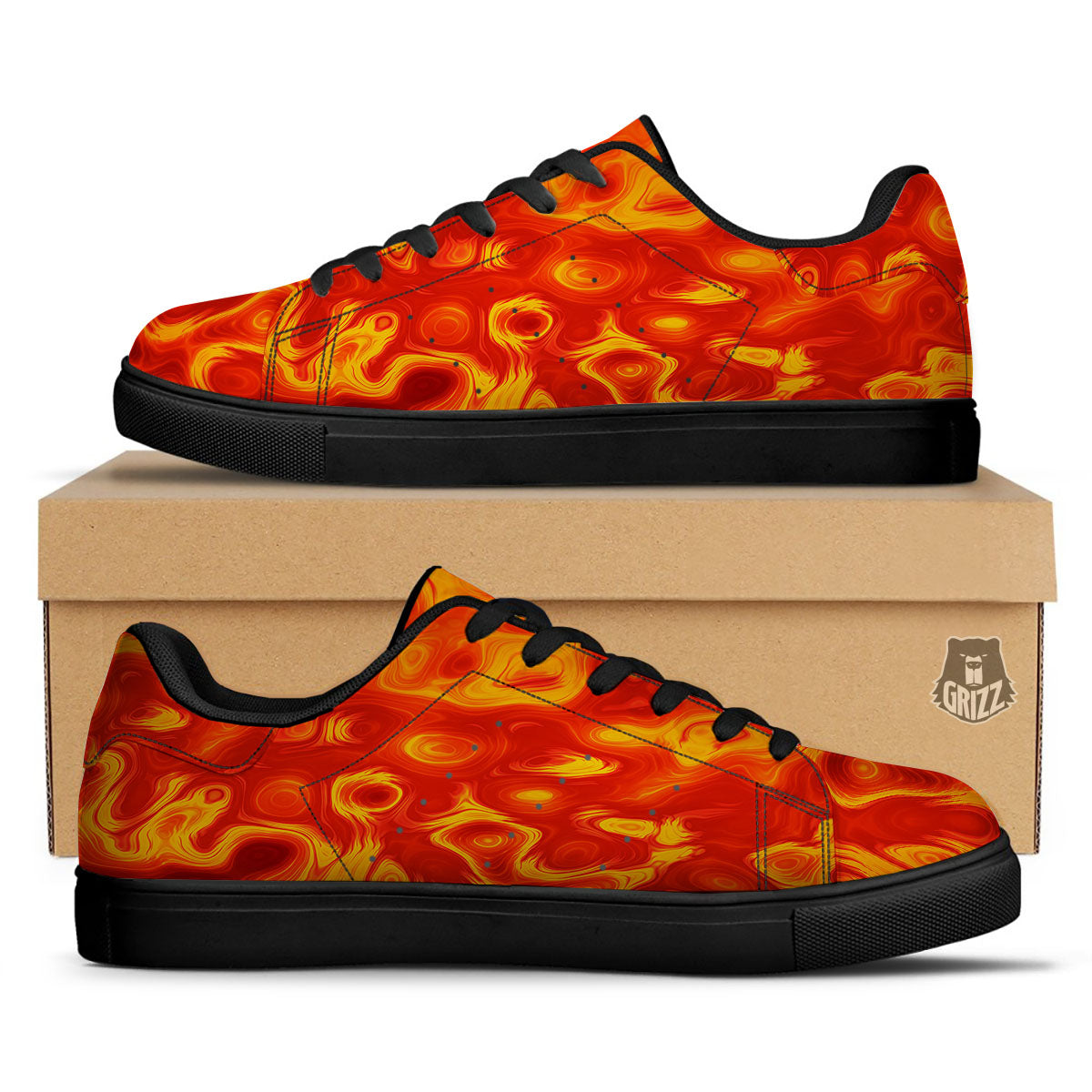 Flow Lava Print Black Low Top Sneakers-grizzshop