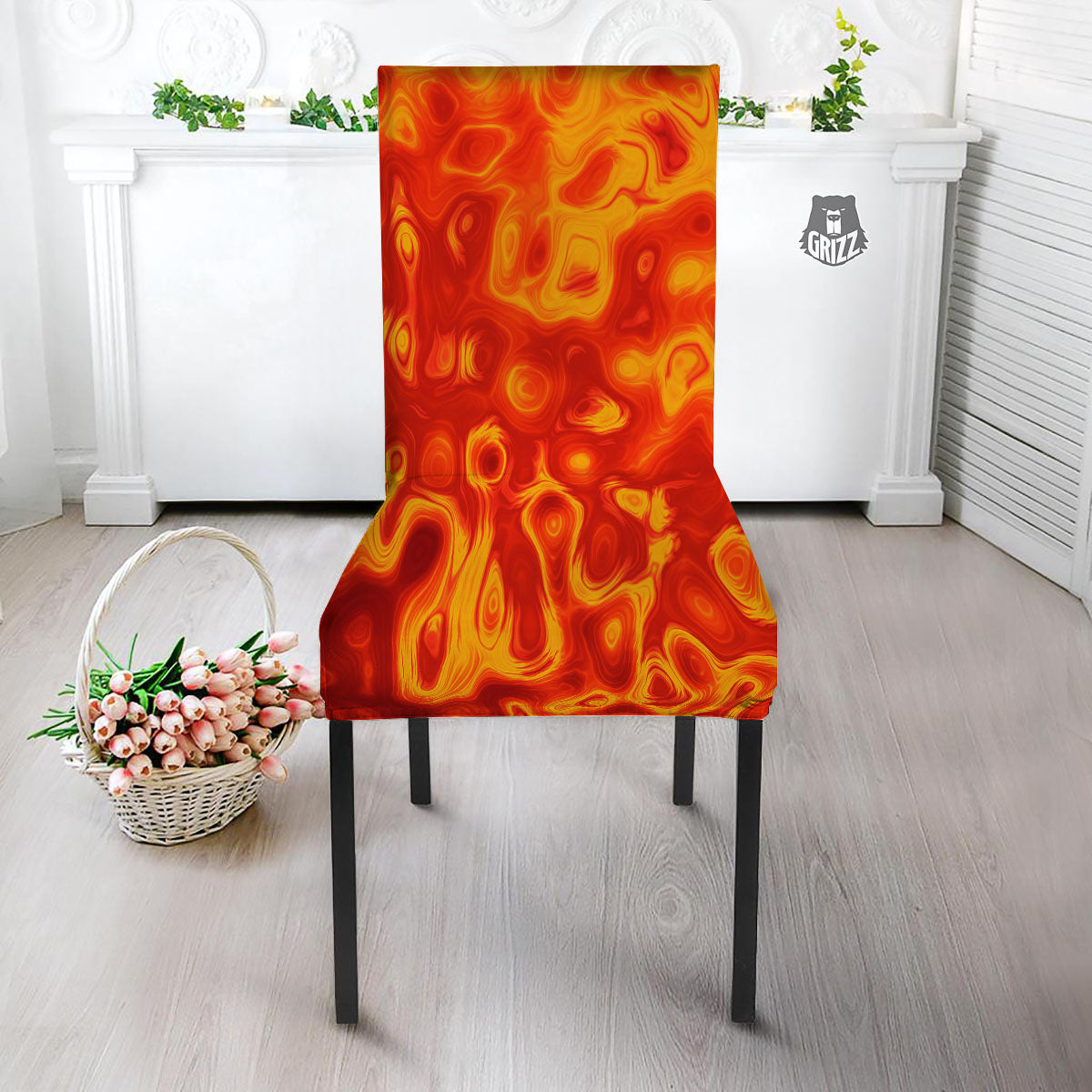 Flow Lava Print Dining Chair Slipcover-grizzshop