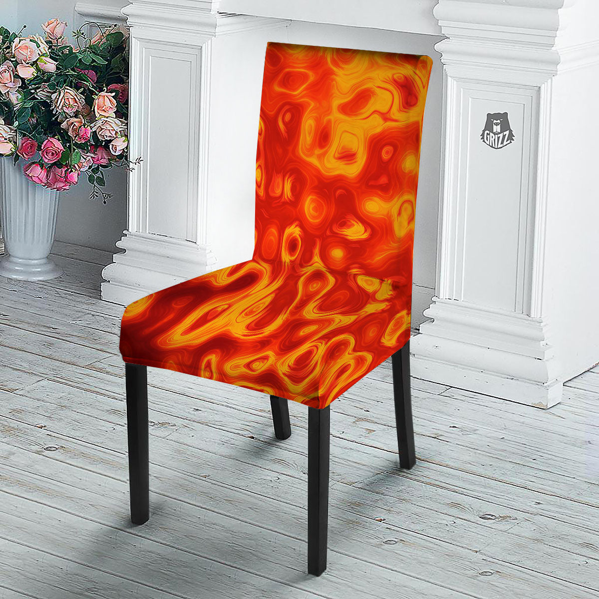 Flow Lava Print Dining Chair Slipcover-grizzshop