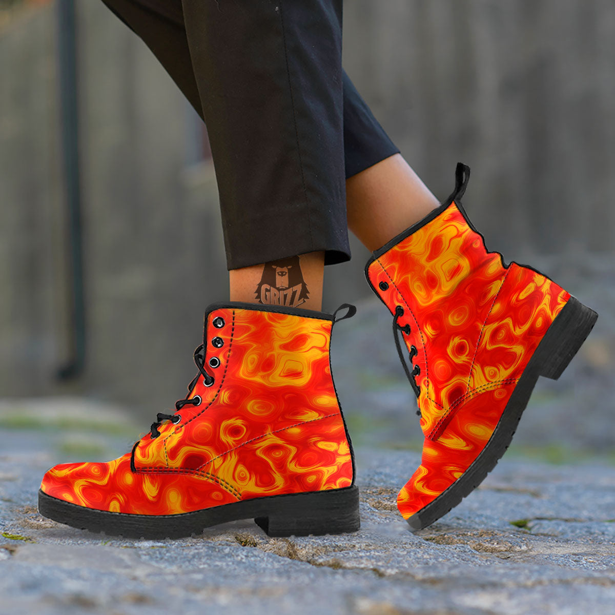 Flow Lava Print Leather Boots-grizzshop