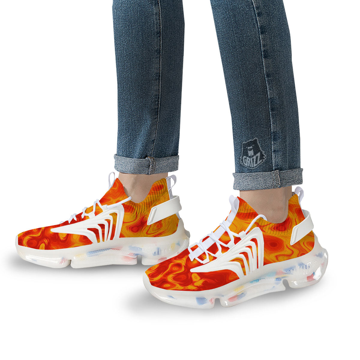 Flow Lava Print White Gym Shoes-grizzshop